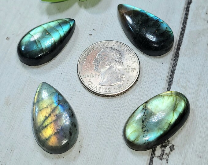 Natural Multi-Flash Labradorite Mixed Cabochons 95ct 4 Stone Lot Wire Wrapping, Weaving, Pendant or Ring Mixed Shapes & Sizes CJ26 Gift