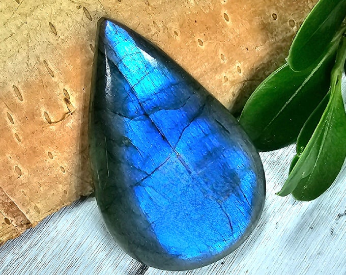 Natural Premium Grade Multi Flash Labradorite Pear Cabochon 42ct 1 Stone Wire Wrapping, Weaving, Pendant or Ring BA01