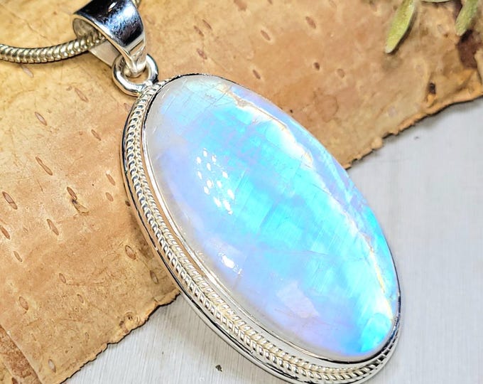 Moonstone Pendant, Rainbow Moonstone Sterling Silver Pendant, Handmade Moonstone Pendant, High Grade Moonstone Pendant, HM18