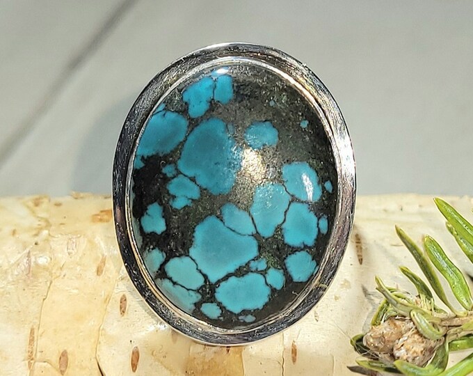 Turquoise Ring, Tibetian Turquoise Ring, Turquoise Sterling Silver Size 7, Gift for Her, Boho Ring, Statement Ring, Handmade Ring,