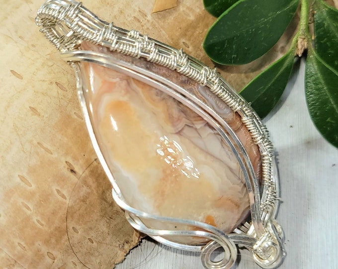 Natural Crazy Lace Agate Pear Wire Wrapped .925 Silver Pendant, Sterling Silver Wire Wrapped Pendants, Handmade Stone Jewelry DU14