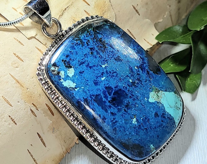 Natural AAA Grade Shattuckite .925 Sterling Silver Pendant Weighs 18 Grams Measures 2" x 1 1/4" AG24