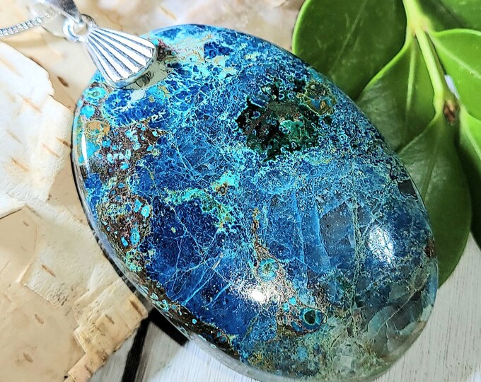 Natural AA Azurite .925 Sterling Silver Pendant 24 grams 2 1/4" x 1 3/16" ES02
