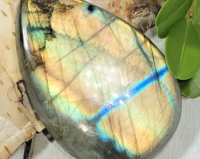 Natural Top Quality Multi-Flash Labradorite Pear Cabochon 80ct 16 Grams 45mm x 30mm Wire Wrapping, Weaving or Pendant, Collector LD23