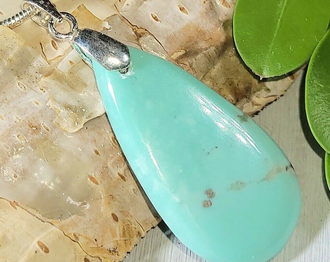 Natural Top Grade Arizona Kingman Turquoise Pear Cabochon .925 Sterling Silver Pendant Custom Bail 1 3/4" x 11/16" EP31