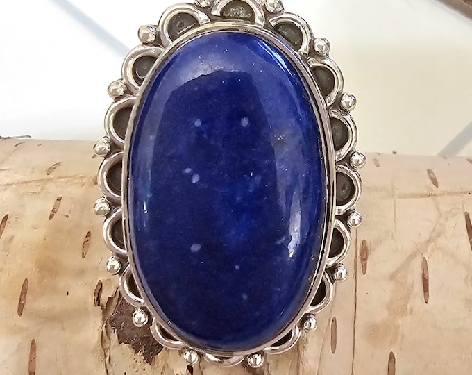 Lapis Lazuli Ring, Lapis Lazuli Sterling Silver Ring Size 9.5, Gift for Her, Handmade Lapis Ring, Statement Lapis Ring HF