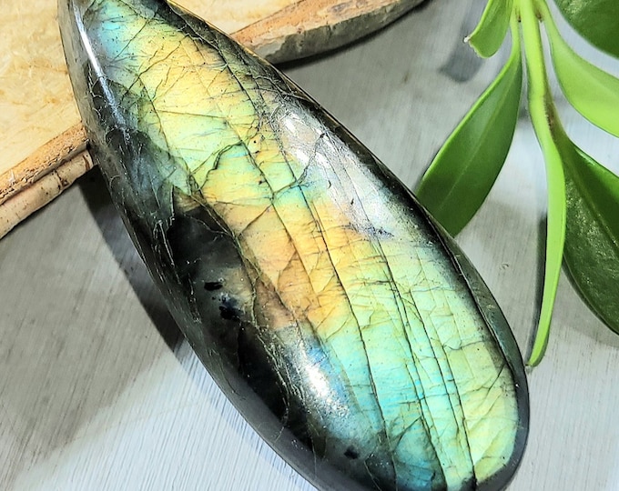 Natural Bright Colorful Labradorite Pear Cabochon 55ct 48mm x 19mm Wire Wrapping, Weaving, Pendant Bolo Tying LC05