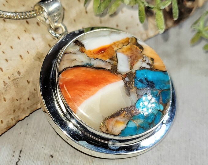 Spiny Oyster Turquoise Pendant, Spiny Oyster Turquoise w/copper, Sterling Silver Pendant, Spiny turquoise pendant, Handmade Pendant HJ43
