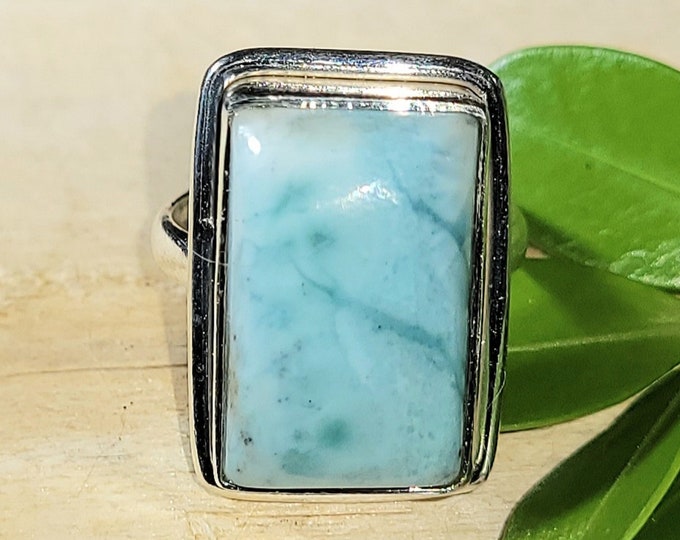 Natural Top Grade Larimar Handmade .925 Sterling Silver Ring Size 5.5, 7 Grams 13/16" x 5/8" EL03