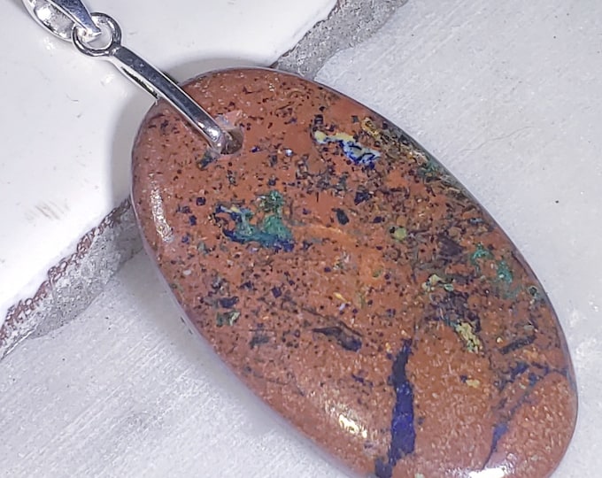 Natural AAA Rare Zarinite Cabochon .925 Sterling Silver Pendant  2 1/4" x 1" EA2(03)  Heavy Duty Sterling Silver Bail