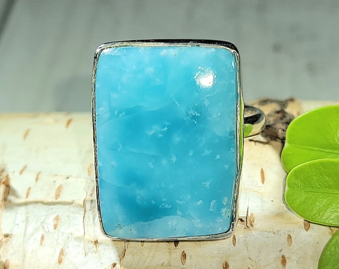 Natural Best Quality Rectangle Hemimorphite  .925 Sterling Silver Ring Size 9.5 Weighs 8 Grams Face Measures 7/8" x 11/16" AH08