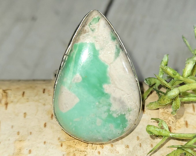 Variscite Ring, Variscite Sterling Silver Ring, Variscite Pear Ring Size 9, Premium Variscite Ring, Statement Ring, Boho Ring, HA