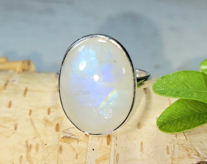Natural Best Grade Oval Moonstone Handmade .925 Sterling Silver Ring Size 8.5 Genuine High Quality Moonstone Gift for Her
