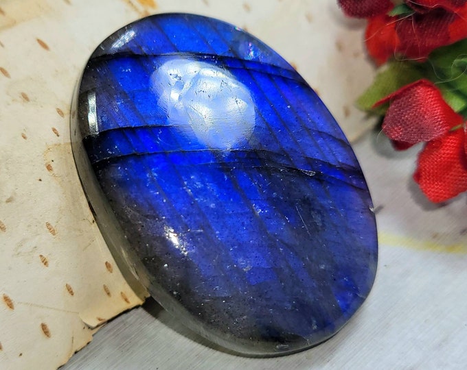 Natural Premium AAA Blue Flash Labradorite Oval Cabochon 55ct 35mm x 24mm Wire Wrapping, Weaving, Pendant, Collector DA37