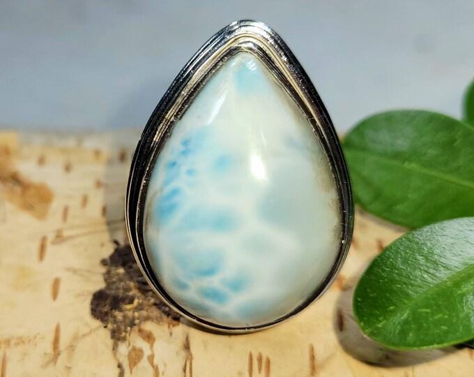 Larimar Ring, Dominican Larimar Sterling Silver Ring, Larimar Silver Ring, Premium Larimar Sterling Silver Ring  Size 7.25, Gift for Her, DN
