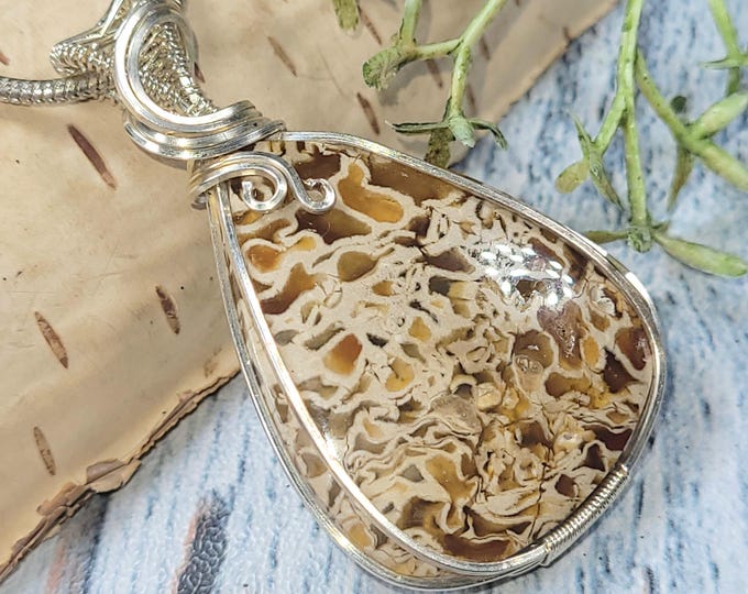 Palm Wood Jasper Pendant, Palm Wood Jasper Wire Wrapped Sterling Silver Pendant, Hand Wire Wrapped Pendant, Designer Pendant, JG15
