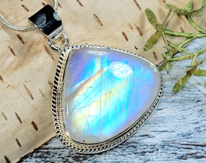 Moonstone Pendant, Moonstone Sterling Silver Pendant, Multi Flash Moonstone Pendant, Handmade Pendant, Statement Moonstone Pendant, JB17