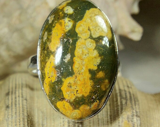 Natural Premium Grade Ocean Jasper Ring, Genuine Ocean Jasper Ring set in .925 Sterling Silver, Size 10