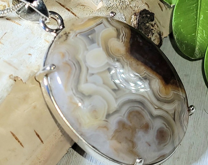 Natural AA Crazy Lace Agate .925 Sterling Silver Pendant 11 Grams 1 3/4" x 1" EU27