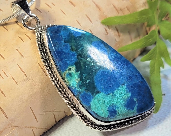 Natural High Grade Shattuckite .925 Sterling Silver Pendant Weighs 14 Grams Measures 2" x 1" AG21