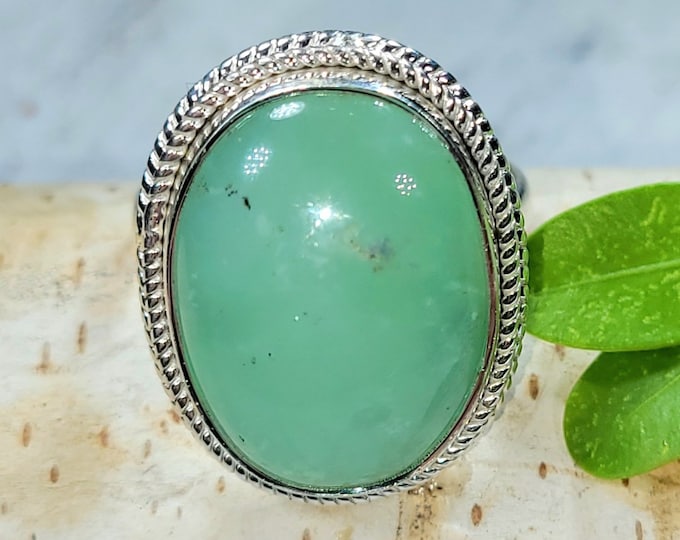 Chrysoprase Ring, Chrysoprase Sterling Silver Ring Size 8.75, Handmade Chrysoprase Sterling Silver Ring, Statement Ring, Gift for Her, FH
