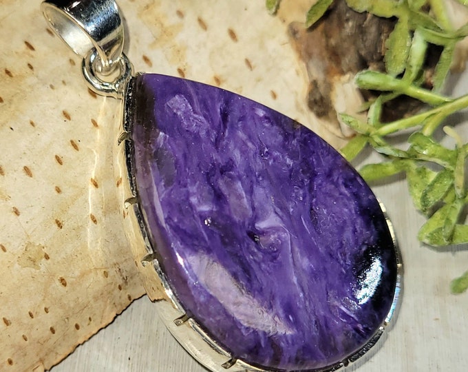 Charoite Pendant, Charoite Sterling Silver Pendant, Premium Grade Charoite Pendant, Statement Pendant, Gift for Her, Handmade Pendant, HJ12