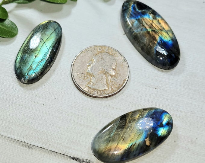 Natural Top Quality Multi-Flash Labradorite Oval Cabochons 110ct 3 Stone Lot Wire Wrapping, Weaving, Pendant AS20