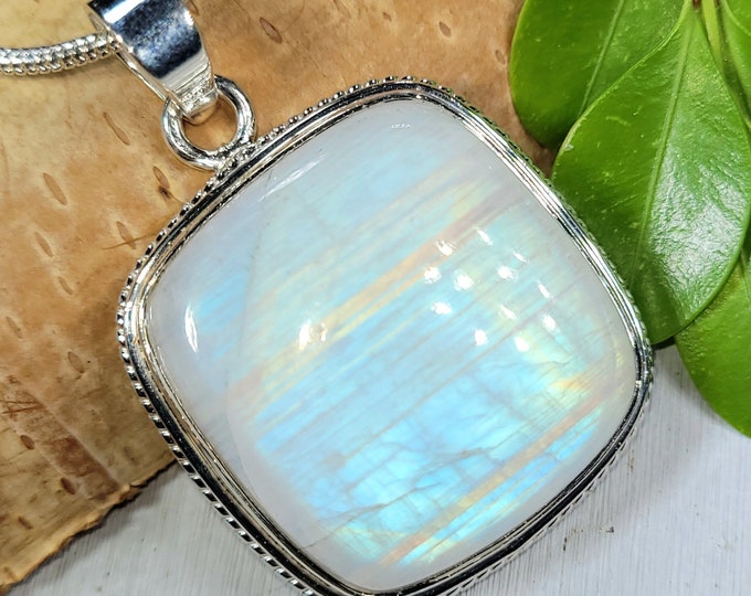 Moonstone Pendant, Rainbow Moonstone Sterling Silver Pendant, Premium Grade Moonstone Pendant, Gift for Her, Statement Pendant, FG20