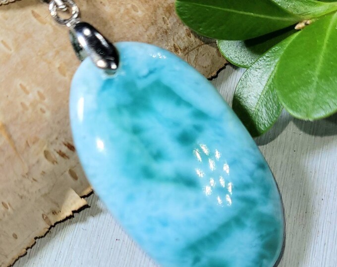 Larimar Pendant, Dominican Larimar Sterling Silver Pendant, Oval Larimar Pendant, Natural Larimar, Gift for Her, DR04