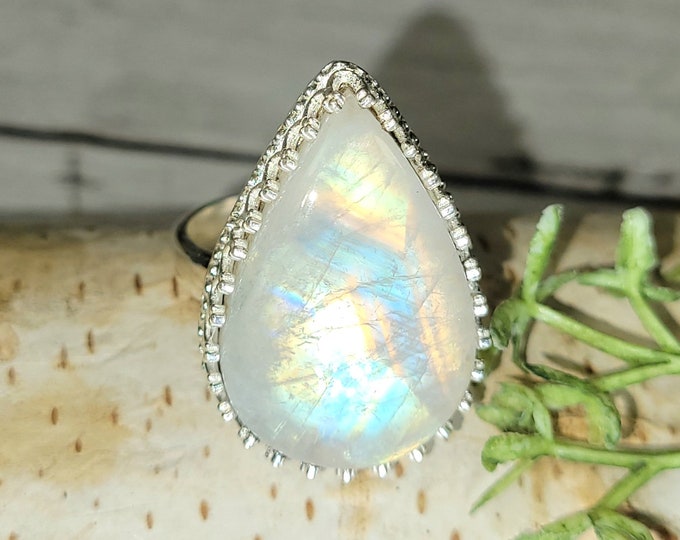 Moonstone Ring, Handmade Moonstone Sterling Silver Ring Size 7.50 Handmade Ring, Boho Ring, Statement Ring, Gift for Her GJ