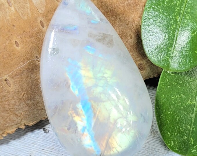Rainbow Moonstone Cabochon, Moonstone Cabochon, Wire wrapping, Jewelry Making, Pear Cabochon Moonstone, FL09
