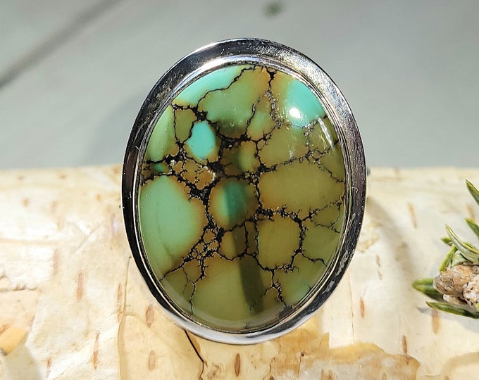 Natural AAA Quality Tibet Turquoise Handmade .925 Sterling Silver Ring Size 8.5 8 Grams Face 1" x 3/4" AL36