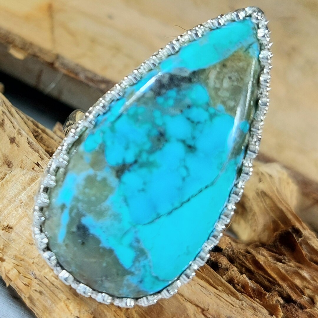 Kingman Turquoise Sterling Silver Ring - Pear Boho Statement Ring Size ...