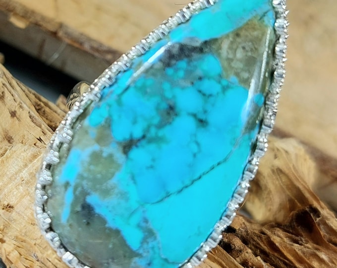 Turquoise Ring, Kingman Arizona Turquoise Ring, Turquoise Sterling Silver Size 9, Gift for Her, Boho Ring, Statement Ring, Handmade Ring