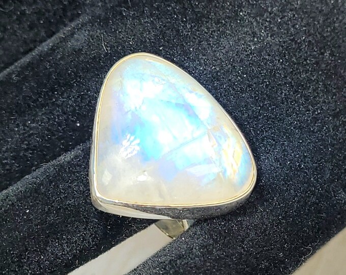 Moonstone Ring, Rainbow Moonstone Sterling Silver Ring, Premium Grade Moonstone Ring, Size 9.5, Statement Ring, Handmade Ring, GE