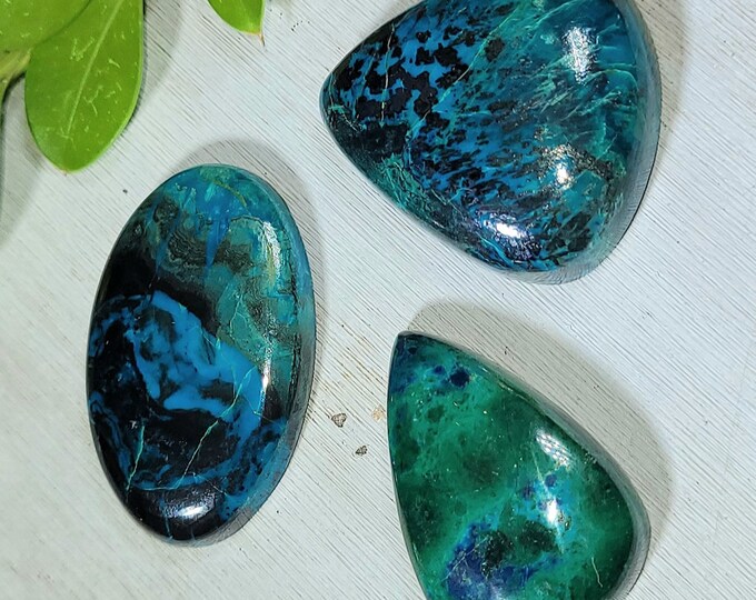 Natural High Grade Chrysocolla Mixed Cabochons 100ct 3 Stone Lot Wire Wrapping, Weaving, Pendant LE22