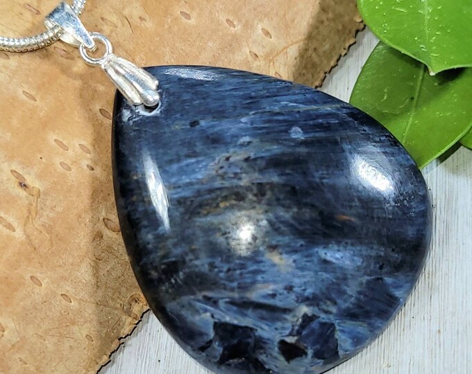 Blue Pietersite Pendant, Pietersite Sterling Silver Pendant, Handmade Pendant, Pietersite Cabochon Sterling Silver Pendant, FL46
