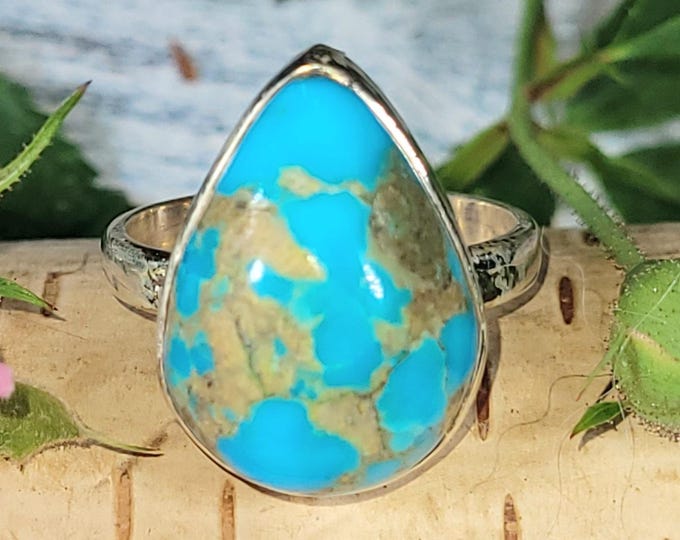 Arizona Turquoise Ring: Arizona Sterling Silver Ring, JT Statement Ring, Size 8