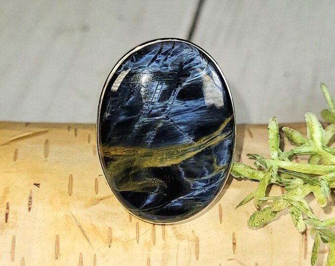 Pietersite Ring, Blue Pietersite Sterling Silver Ring, Handmade Oval Pietersite Ring, Statement Ring , Gift for Her, Size 7.5 HN