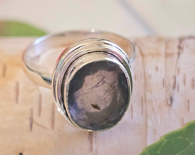 Iolite Ring, Iolite Sterling Silver Ring Size 7.5, Handmade Iolite Sterling Silver Ring, Statement Iolite Ring, Gift for Her, HF