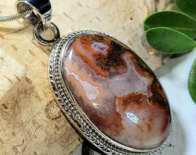 Natural Premium Grade Crazy Lace Agate Oval Handmade .925 Sterling Silver Pendant 1 3/4" x 1" 11 Grams AR19
