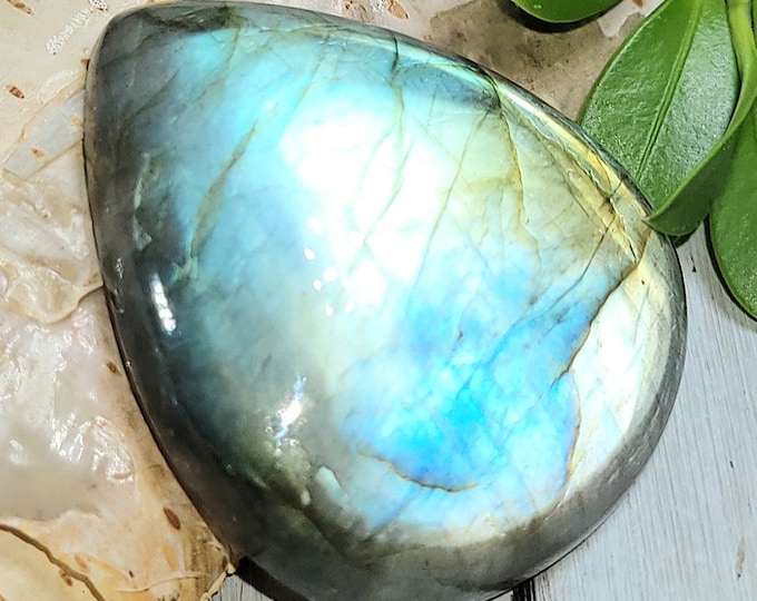 Natural Top Grade Multi-Flash Labradorite Pear Cabochon 50ct 10 Grams 34mm x 28mm Wire Wrapping, Weaving or Pendant, Collector LE13