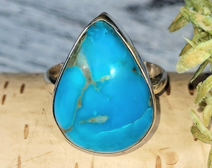 Arizona Turquoise Ring: Arizona Sterling Silver Ring, Statement Ring, Size 8, JS