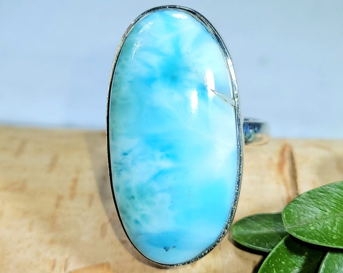Larimar Ring, Dominican Larimar Sterling Silver Ring, Larimar Silver Ring, Premium Larimar Sterling Silver Ring  Size 6, Gift for Her, DS
