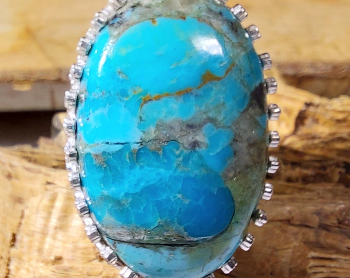 Turquoise Ring, Kingman Arizona Turquoise Ring, Turquoise Sterling Silver Size 8 1/2, Gift for Her, Boho Ring, Statement Ring, Handmade Ring