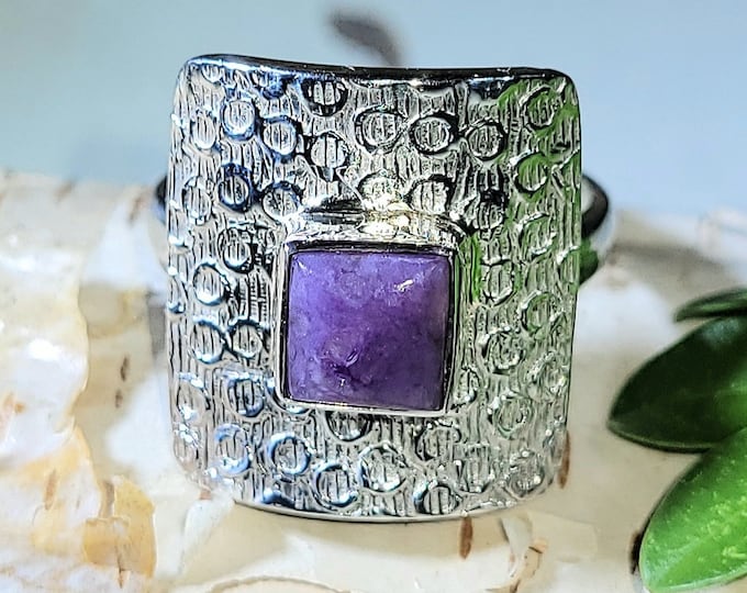 Natural Square Sugilite .925 Sterling Silver Ring Size 7 4 Grams 3/4" x 3/4" P05