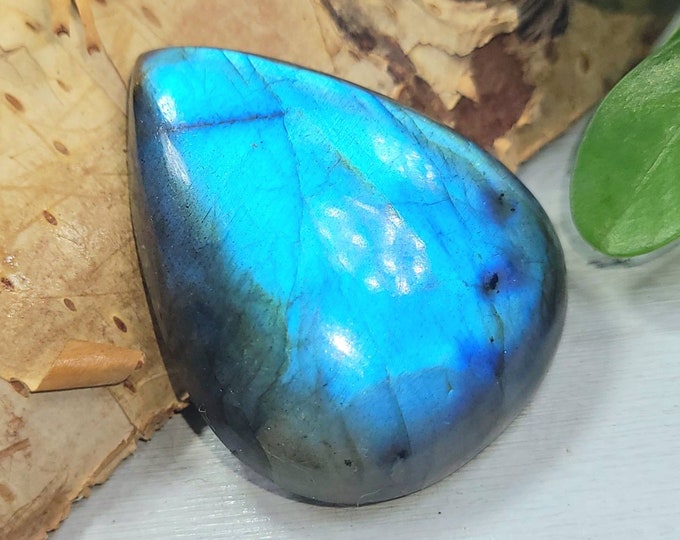 Natural Premium Blue Flash Labradorite Pear Cabochon 55ct 35mm x 23mm Wire Wrapping, Weaving, Pendant, Collector DE07