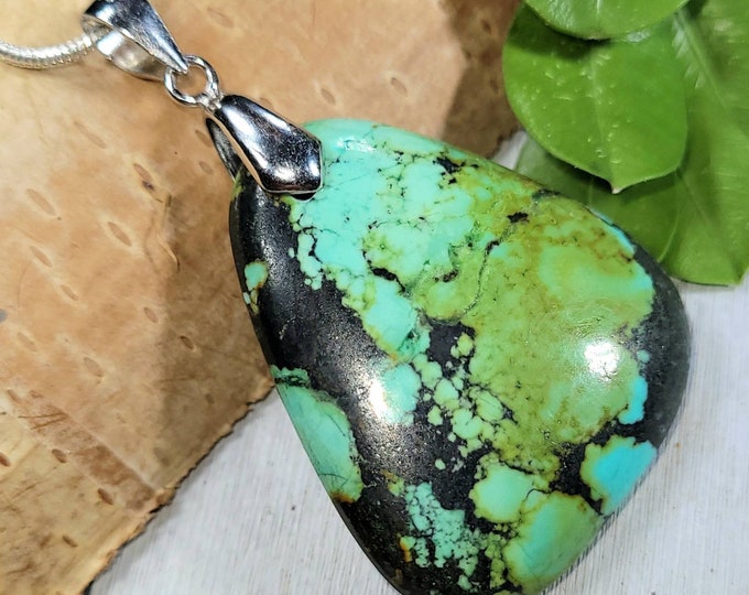 Turquoise Pendant, Tibet Turquoise Sterling Silver Pendant, Handmade Turquoise Pendant, Statement Pendant, Gift for Her, FL47