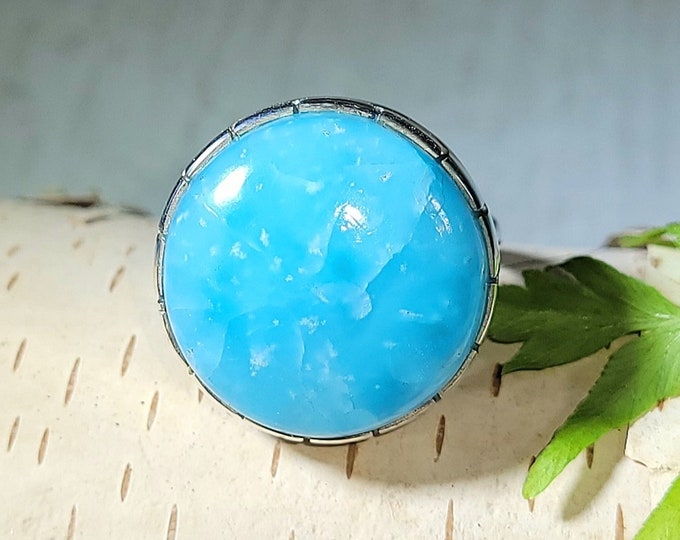 Natural Best Quality Hemimorphite  .925 Sterling Silver Ring Size 8.5 Weighs 8 Grams Face Measures 13/16" AG05