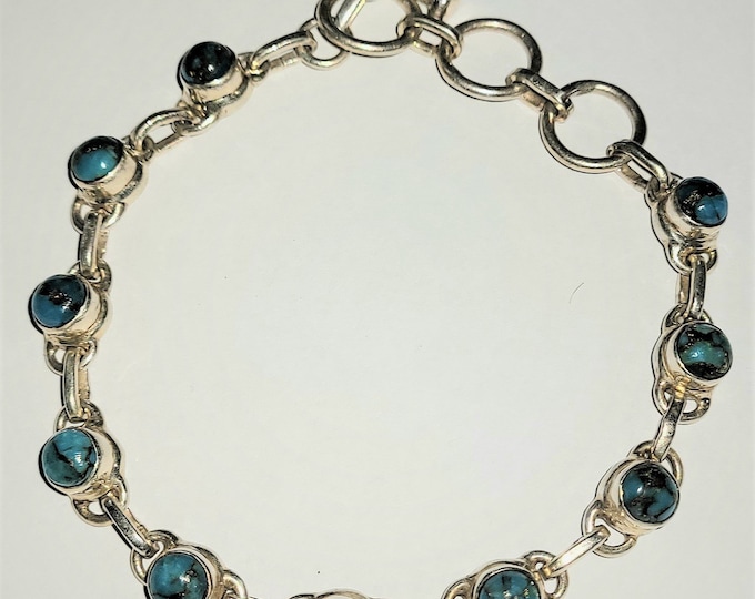 Natural Blue Copper Turquoise .925 Sterling Silver Bracelet Adjustable 6.5"-7.5" 12 Grams 1/4" Width ED29